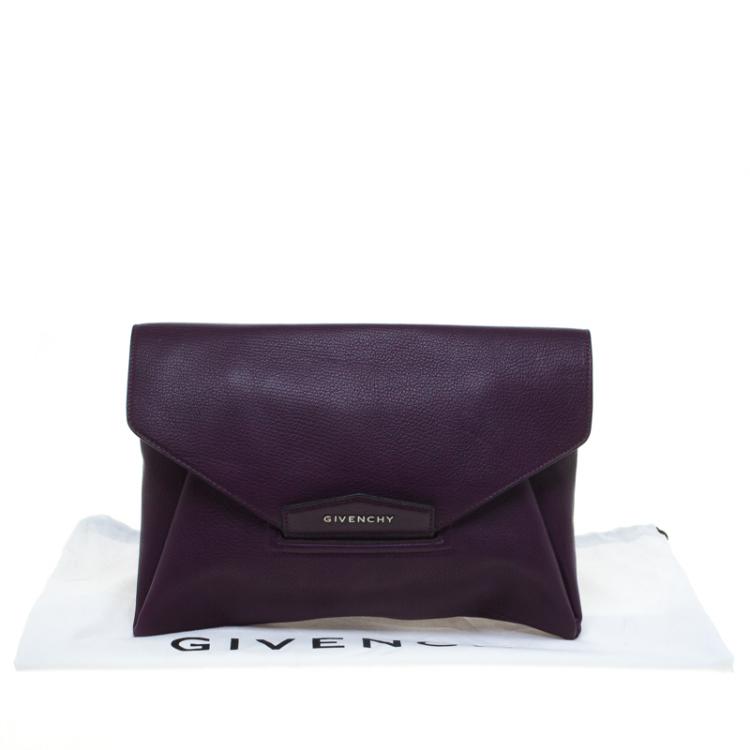 Pre Owned Givenchy Purple Leather Medium Antigona Envelope Clutch