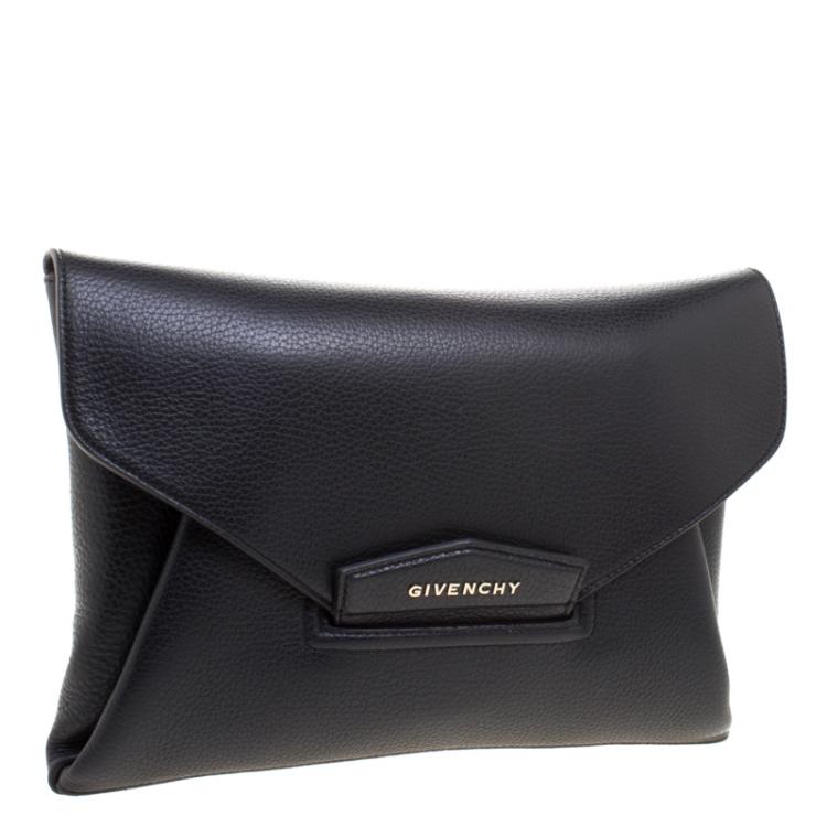 Pre Owned Givenchy Black Leather Medium Antigona Envelope Clutch