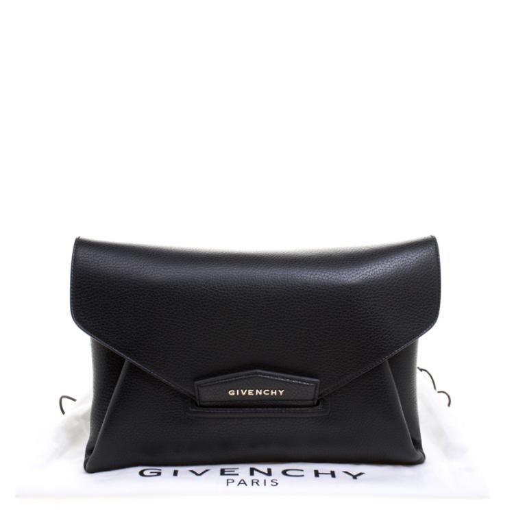 Pre Owned Givenchy Black Leather Medium Antigona Envelope Clutch