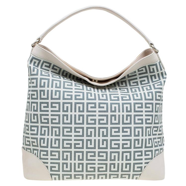 Pre Owned Givenchy Beige/Grey Coated Canvas Logo Print Hobo