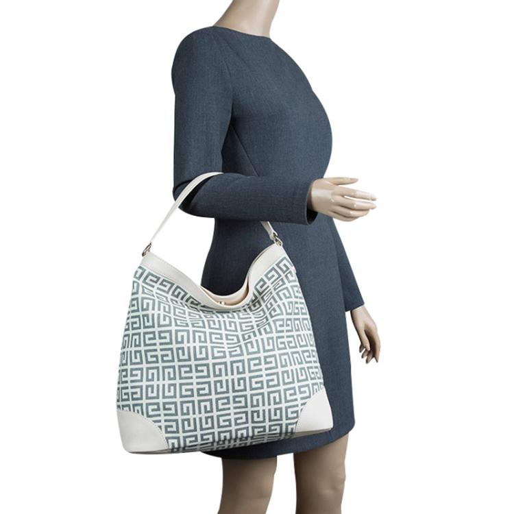 Pre Owned Givenchy Beige/Grey Coated Canvas Logo Print Hobo