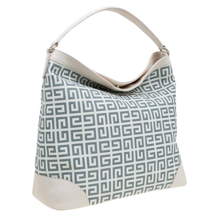 Pre Owned Givenchy Beige/Grey Coated Canvas Logo Print Hobo