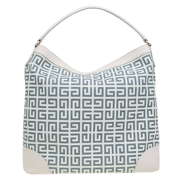 Pre Owned Givenchy Beige/Grey Coated Canvas Logo Print Hobo