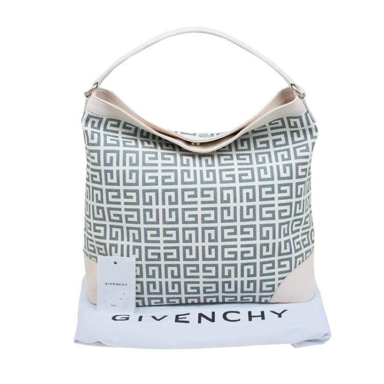 Pre Owned Givenchy Beige/Grey Coated Canvas Logo Print Hobo