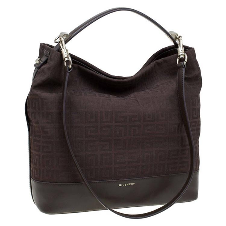 Pre Owned Givenchy Brown Canvas Large Logo Print Hobo