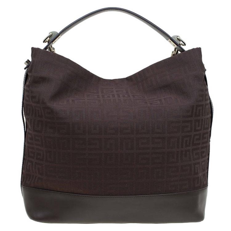 Pre Owned Givenchy Brown Canvas Large Logo Print Hobo