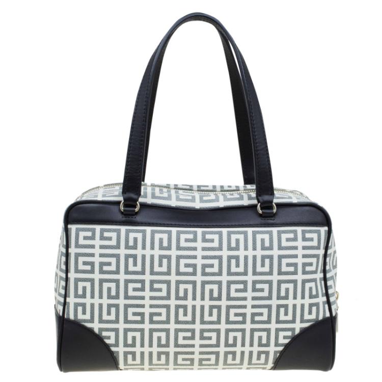 Pre Owned Givenchy Beige/Black Coated Canvas Logo Print Boston Bag