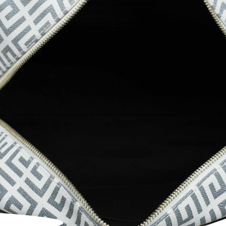 Pre Owned Givenchy Beige/Black Coated Canvas Logo Print Boston Bag