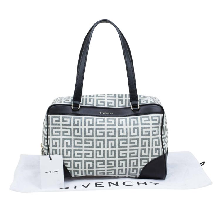 Pre Owned Givenchy Beige/Black Coated Canvas Logo Print Boston Bag