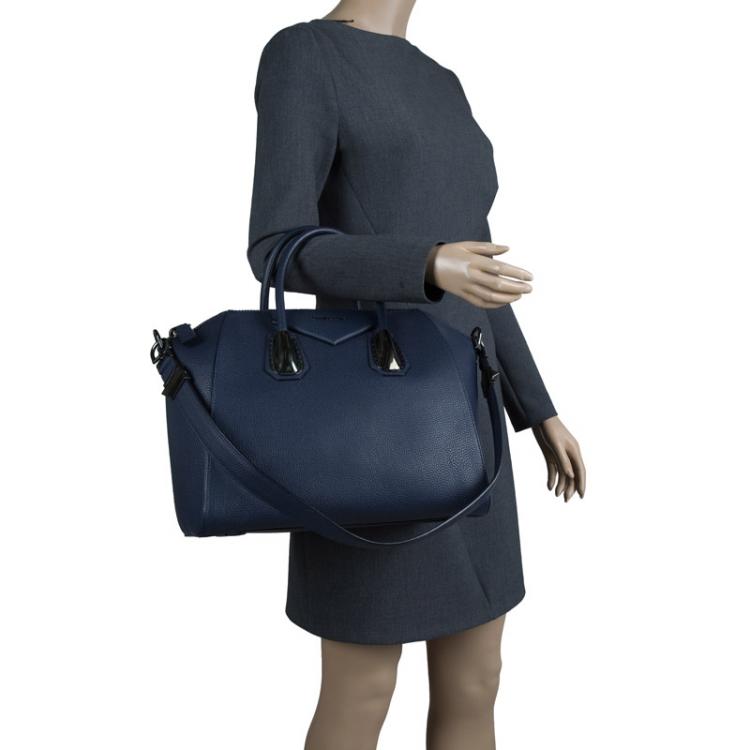 Givenchy Navy Blue Grained Leather Medium Antigona Bag