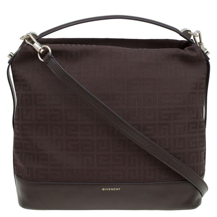 Pre Owned Givenchy Brown Canvas Large Logo Print Hobo