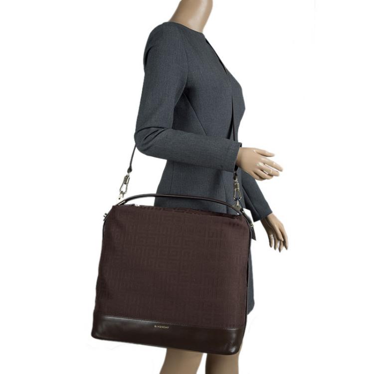 Pre Owned Givenchy Brown Canvas Large Logo Print Hobo
