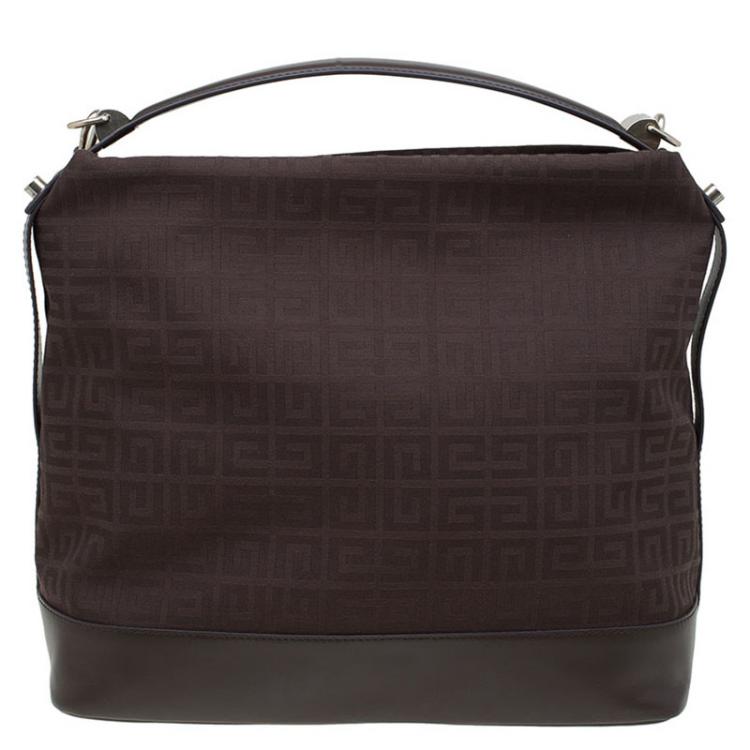 Pre Owned Givenchy Brown Canvas Large Logo Print Hobo