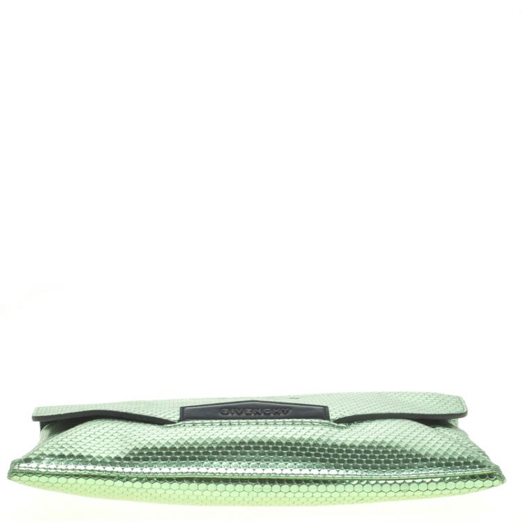 Pre Owned Givenchy Metallic Green Antigona Envelope Clutch