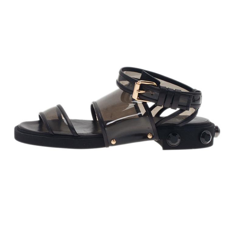 Pre Owned Givenchy Black Embellished PVC Heel Sandals Size 38.5