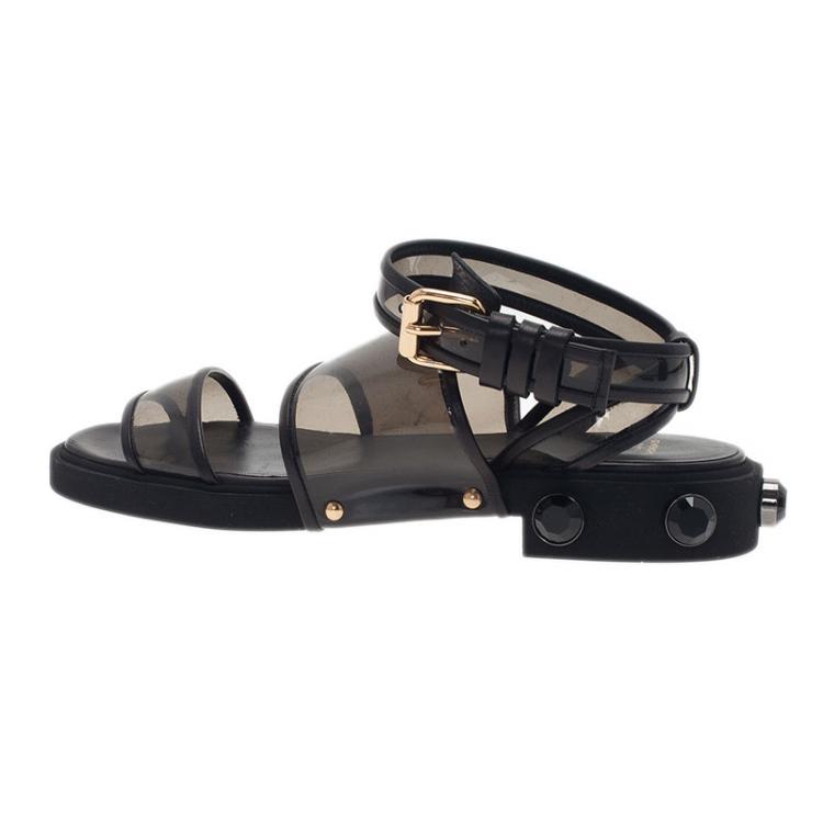 Pre Owned Givenchy Black Embellished PVC Heel Sandals Size 38.5