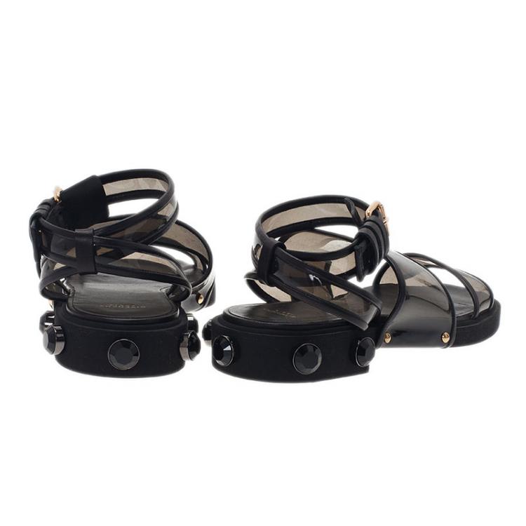 Pre Owned Givenchy Black Embellished PVC Heel Sandals Size 38.5