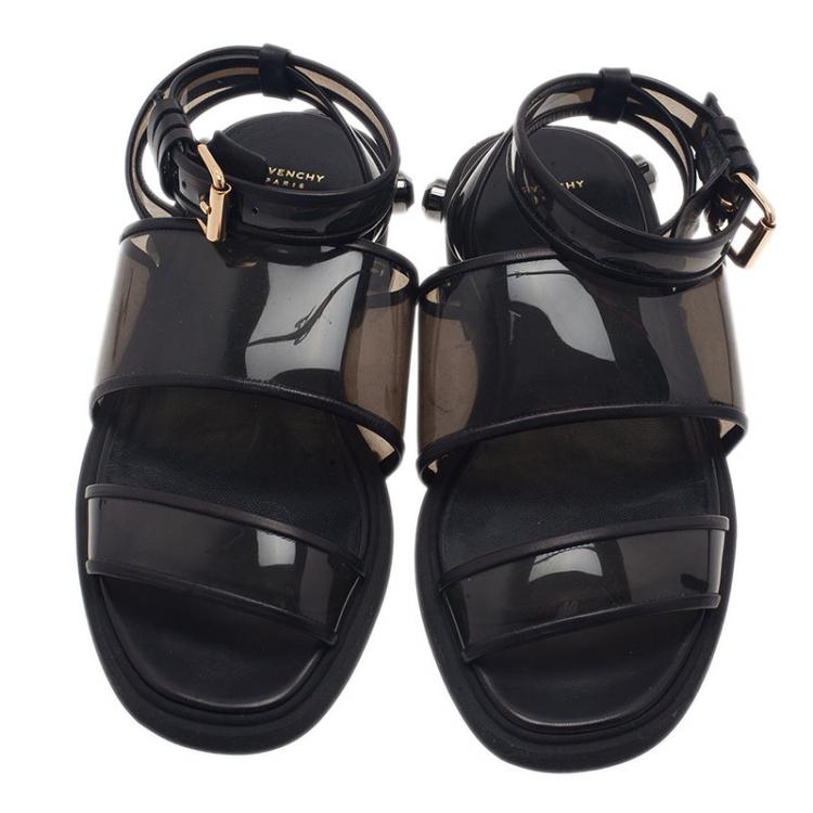 Pre Owned Givenchy Black Embellished PVC Heel Sandals Size 38.5