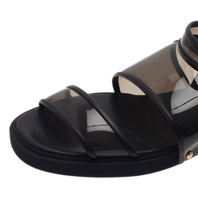 Pre Owned Givenchy Black Embellished PVC Heel Sandals Size 38.5