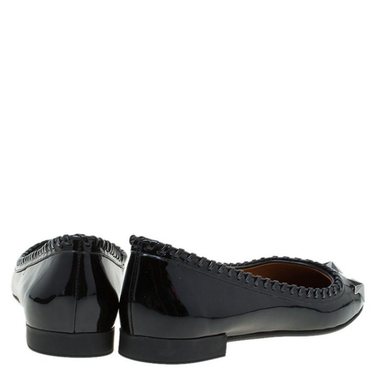 Pre Owned Givenchy Black Patent Whipstitch Detail Star Studded Ballet Flats Size 38