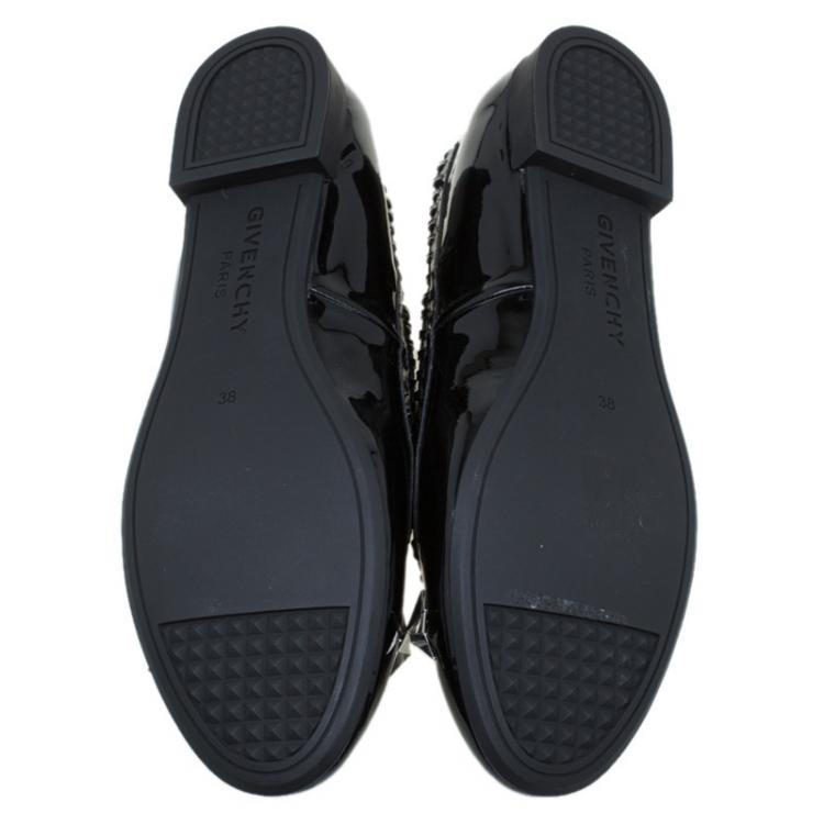 Pre Owned Givenchy Black Patent Whipstitch Detail Star Studded Ballet Flats Size 38