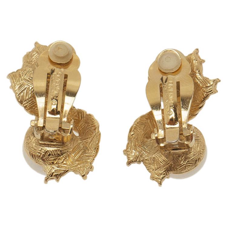 Pre Owned Givenchy Double Faux Pearl Crystal Clip On Earrings
