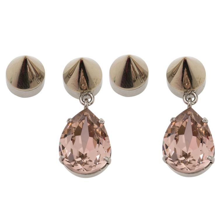 Pre Owned Givenchy Pink Crystal Magnetic Silver Tone Earrings