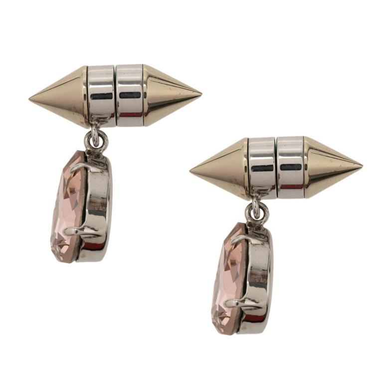 Pre Owned Givenchy Pink Crystal Magnetic Silver Tone Earrings