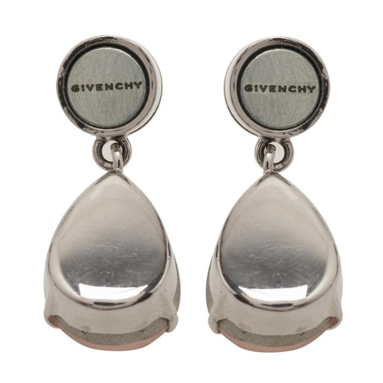Pre Owned Givenchy Pink Crystal Magnetic Silver Tone Earrings