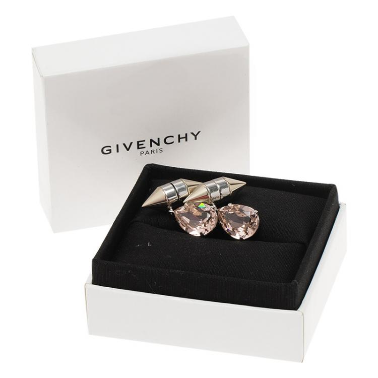 Pre Owned Givenchy Pink Crystal Magnetic Silver Tone Earrings
