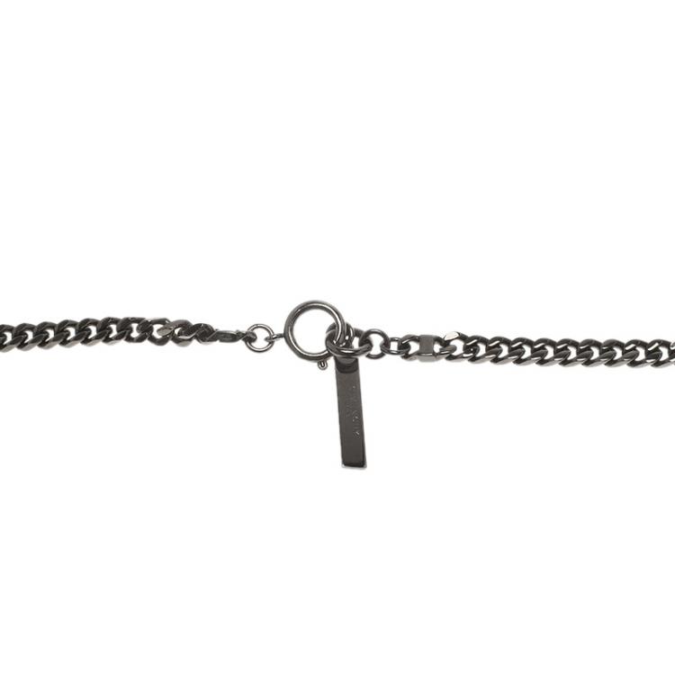 Pre Owned Givenchy Shark Tooth Black Crystals Silver Tone Pendant Necklace