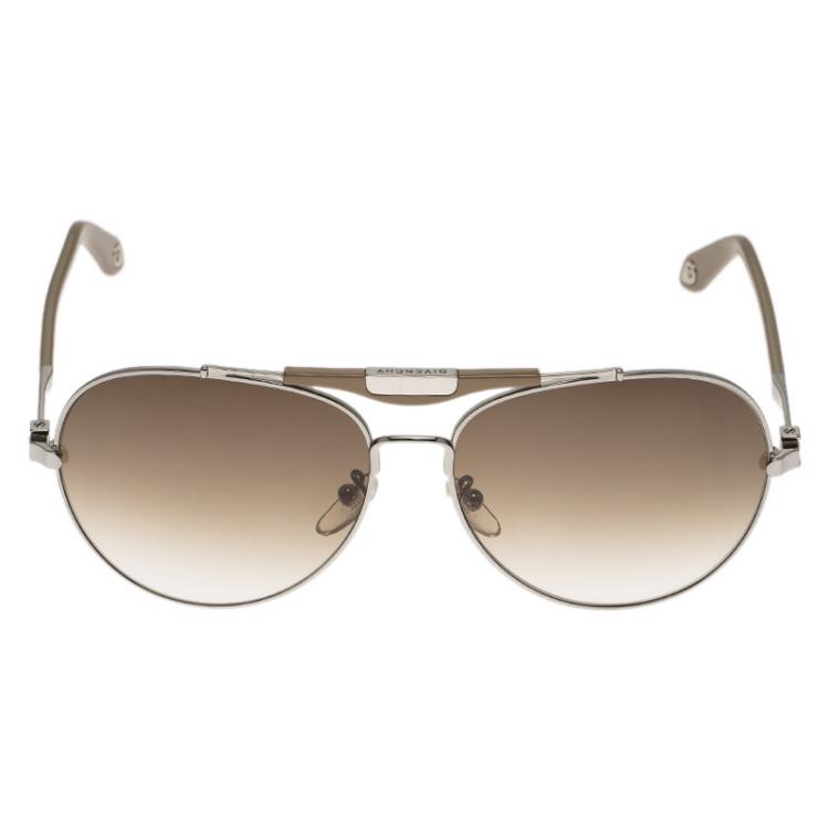 Pre Owned Givenchy Beige and Silver SGVA13 Aviator Sunglasses