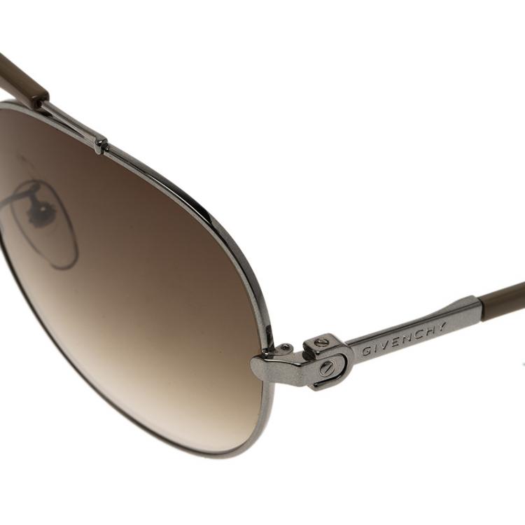 Pre Owned Givenchy Beige and Silver SGVA13 Aviator Sunglasses