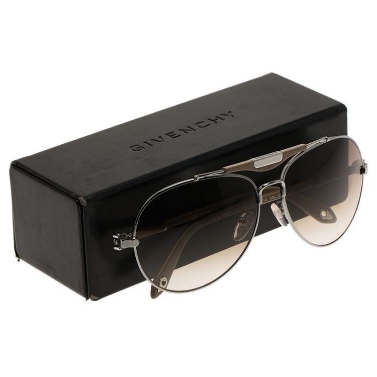 Pre Owned Givenchy Beige and Silver SGVA13 Aviator Sunglasses