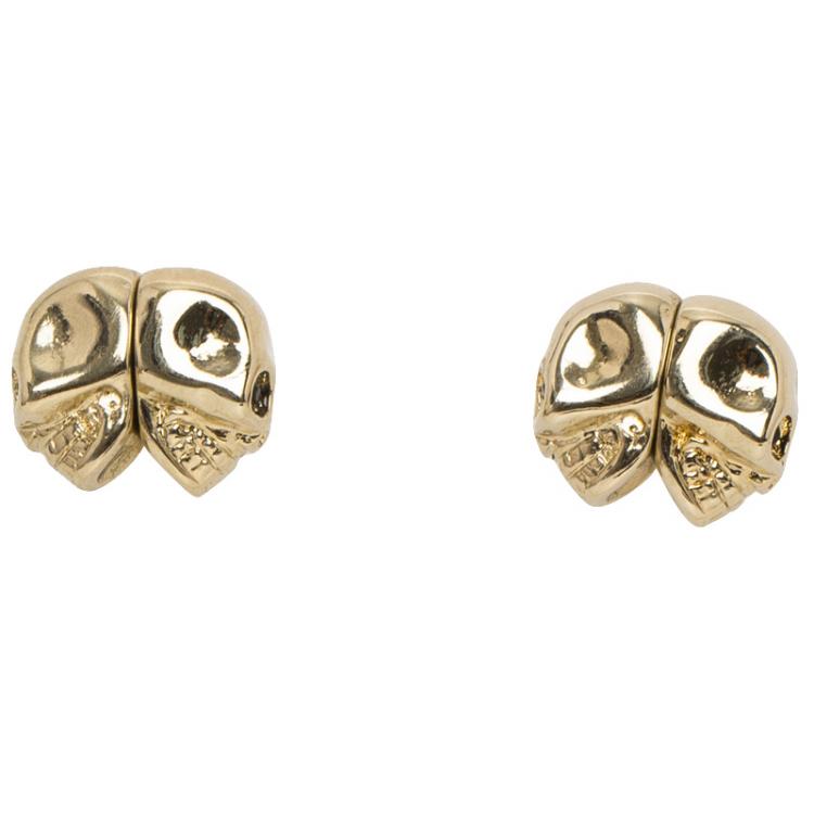 Pre Owned Givenchy Double Skull Magnetic Gold Tone Earrings