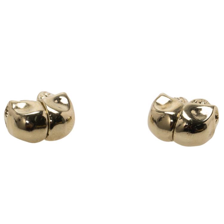 Pre Owned Givenchy Double Skull Magnetic Gold Tone Earrings