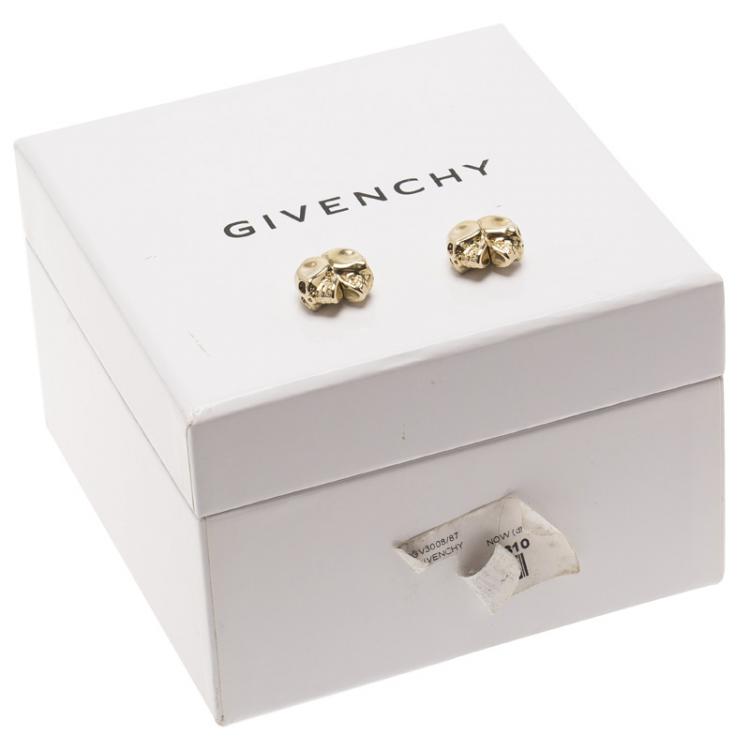Pre Owned Givenchy Double Skull Magnetic Gold Tone Earrings