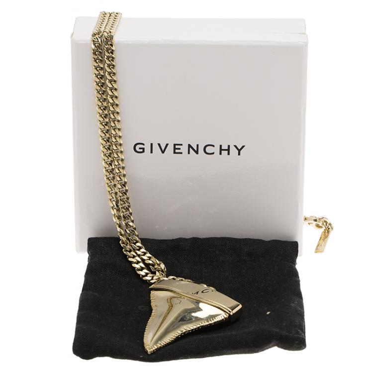 Pre Owned Givenchy Shark Tooth Pendant Gold Tone Chain Necklace