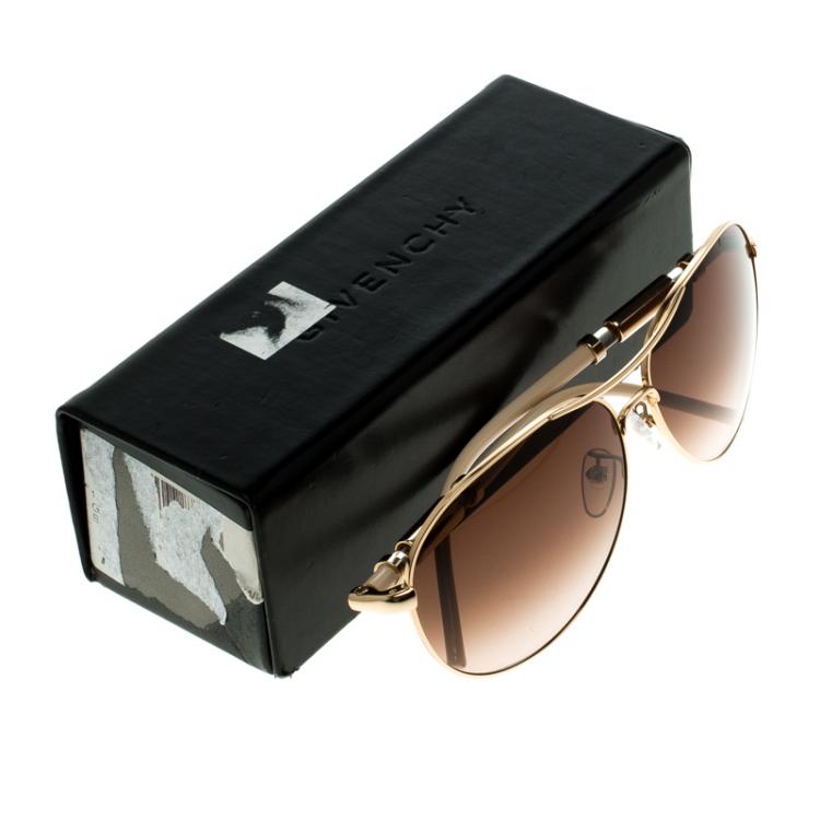 Pre Owned Givenchy Brown/Gold SGV 454 Aviator Sunglasses