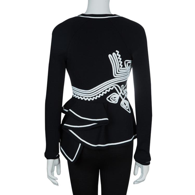 Pre Owned Givenchy Black Applique Embroidered Ruffle Detail Knit Jacket XS