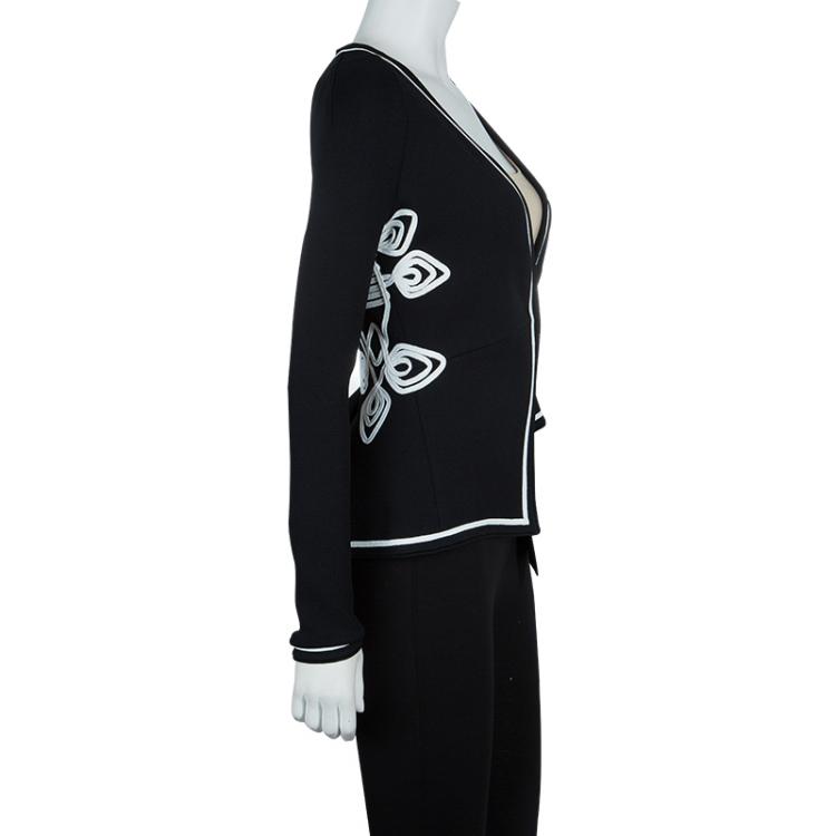 Pre Owned Givenchy Black Applique Embroidered Ruffle Detail Knit Jacket XS