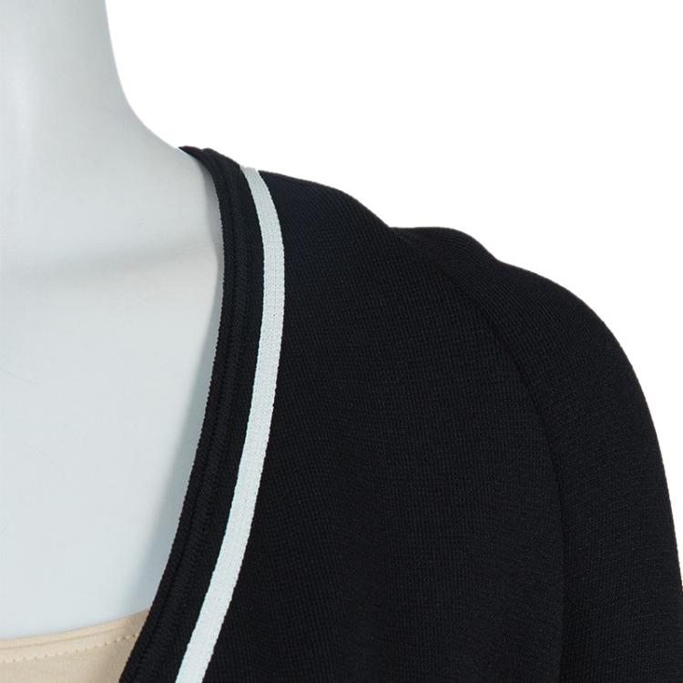 Pre Owned Givenchy Black Applique Embroidered Ruffle Detail Knit Jacket XS