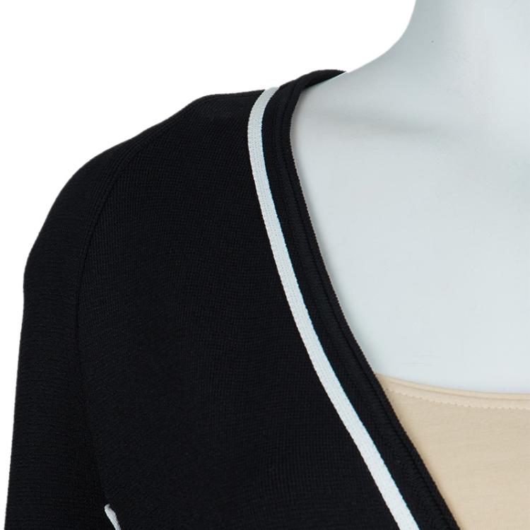 Pre Owned Givenchy Black Applique Embroidered Ruffle Detail Knit Jacket XS