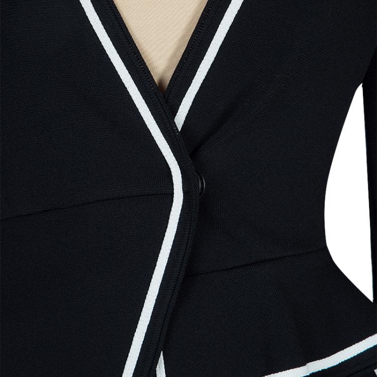 Pre Owned Givenchy Black Applique Embroidered Ruffle Detail Knit Jacket XS