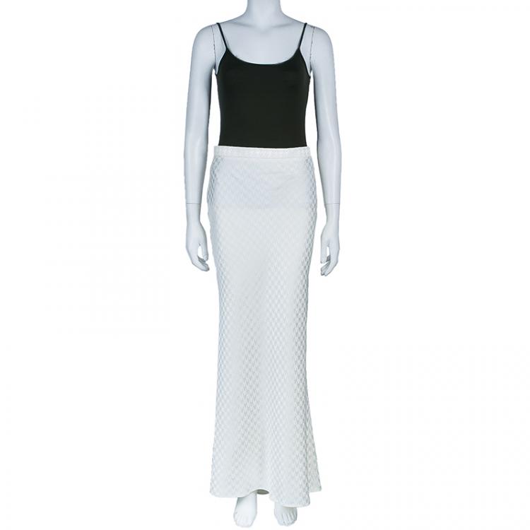 Pre Owned Givenchy Couture Cream Houndstooth Maxi Skirt L