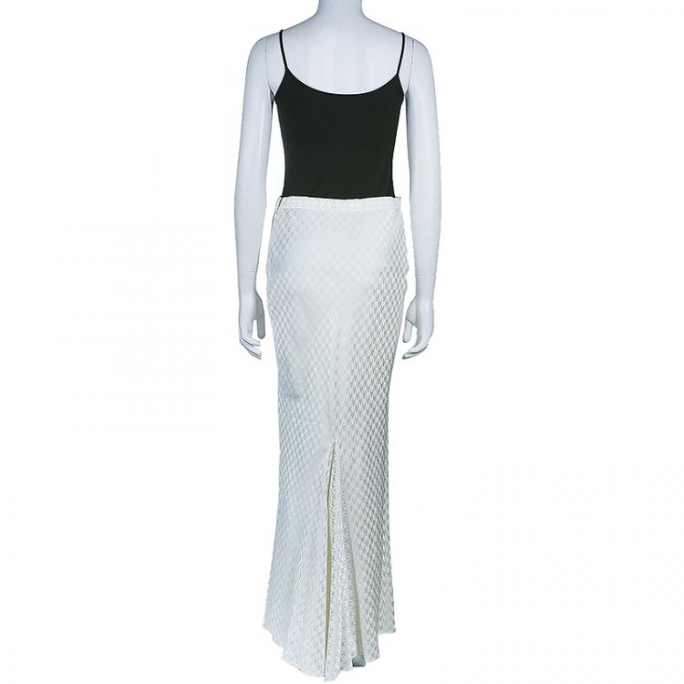 Pre Owned Givenchy Couture Cream Houndstooth Maxi Skirt L