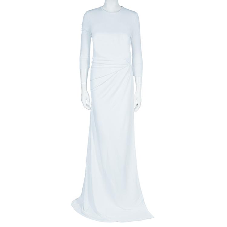 Pre Owned Givenchy White Ruche Waist Side Slit Crepe Jersey Gown M