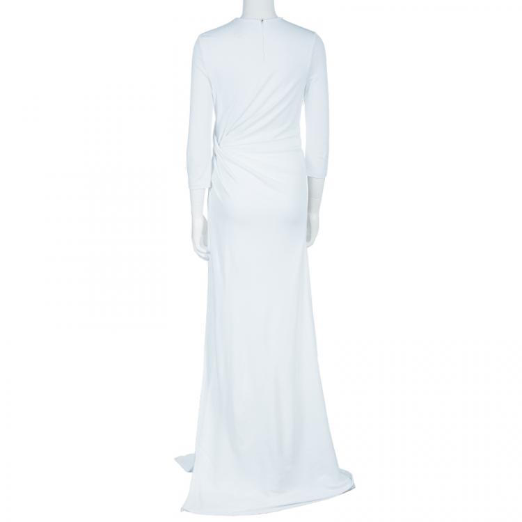 Pre Owned Givenchy White Ruche Waist Side Slit Crepe Jersey Gown M