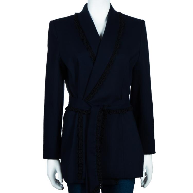 Pre Owned Givenchy Couture Vintage Navy Blue Wrap Jacket S