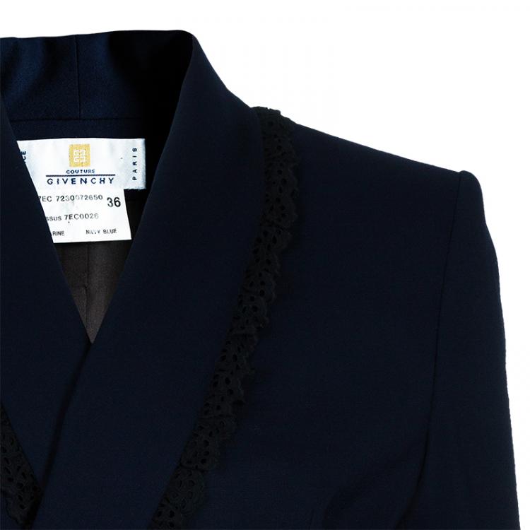 Pre Owned Givenchy Couture Vintage Navy Blue Wrap Jacket S